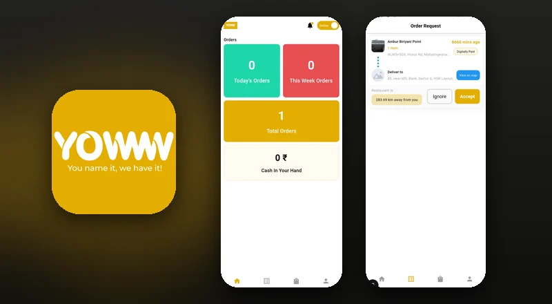 Yowww Driver delivery partner app built by AS Enterprises