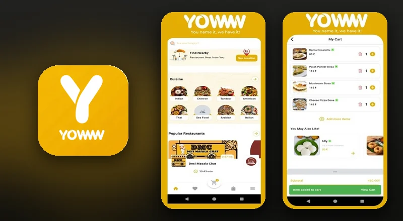 Yowww food delivery customer app built by AS Enterprises